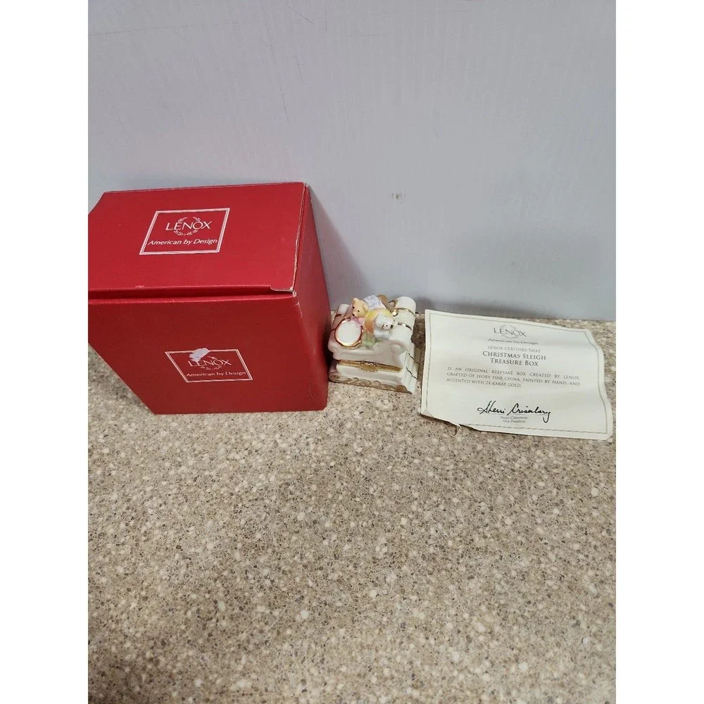 Vintage Lenox Christmas Sleigh Treasure Box Horse Bear